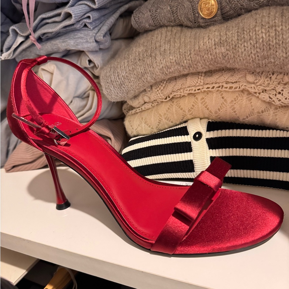 Mango Red Satin Heelsm